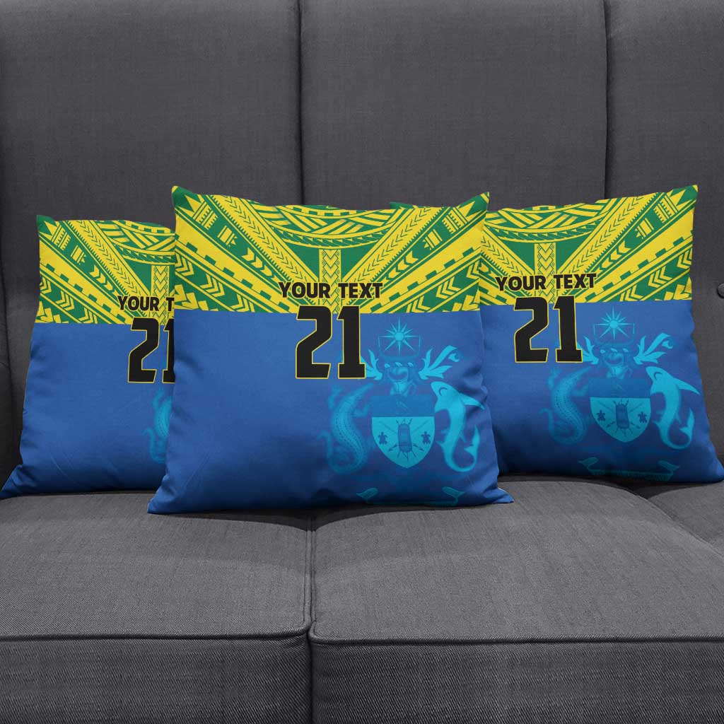Solomon Islands Rugby Custom Pillow Cover Simple Coat of arm Polynesian Pattern - Polynesian Pride