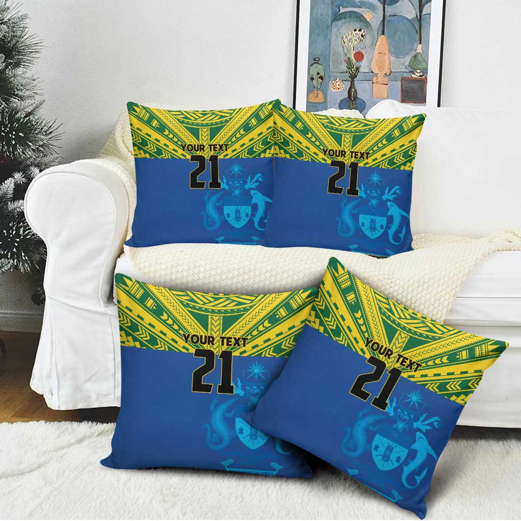Solomon Islands Rugby Custom Pillow Cover Simple Coat of arm Polynesian Pattern - Polynesian Pride