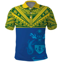 Solomon Islands Rugby Custom Polo Shirt Simple Coat of arm Polynesian Pattern