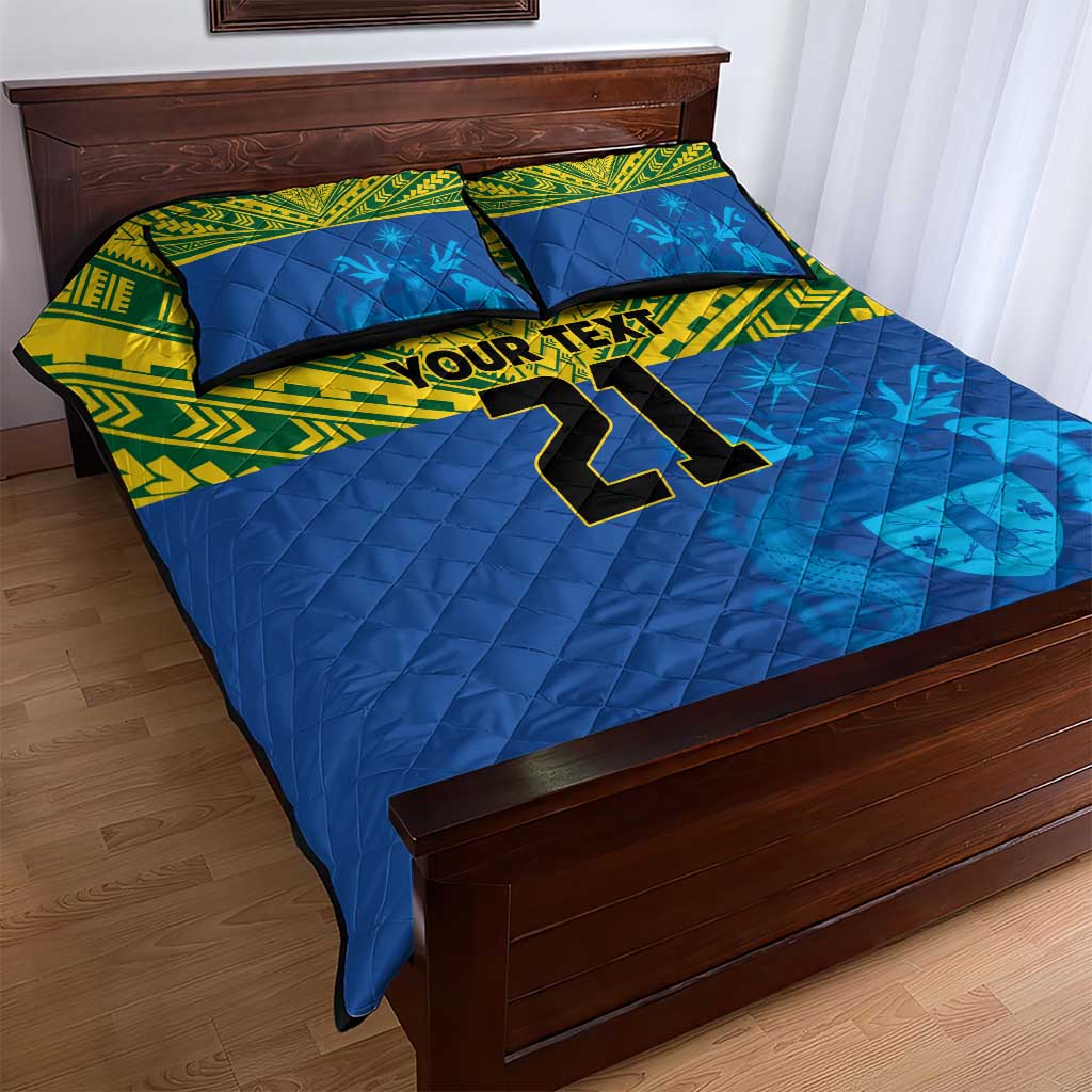 Solomon Islands Rugby Custom Quilt Bed Set Simple Coat of arm Polynesian Pattern