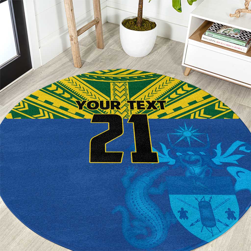 Solomon Islands Rugby Custom Round Carpet Simple Coat of arm Polynesian Pattern