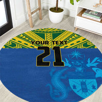 Solomon Islands Rugby Custom Round Carpet Simple Coat of arm Polynesian Pattern