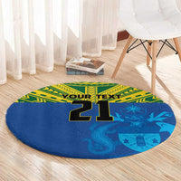 Solomon Islands Rugby Custom Round Carpet Simple Coat of arm Polynesian Pattern