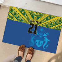 Solomon Islands Rugby Custom Rubber Doormat Simple Coat of arm Polynesian Pattern
