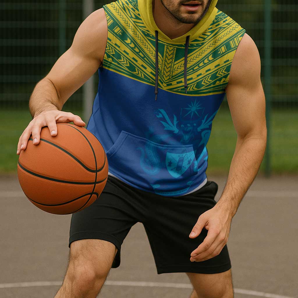 Solomon Islands Rugby Custom Sleeveless Hoodie Simple Coat of arm Polynesian Pattern - Polynesian Pride