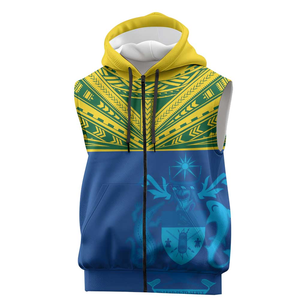 Solomon Islands Rugby Custom Sleeveless Zip Hoodie Simple Coat of arm Polynesian Pattern LT9 Gold - Polynesian Pride