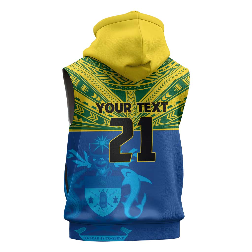 Solomon Islands Rugby Custom Sleeveless Zip Hoodie Simple Coat of arm Polynesian Pattern LT9 - Polynesian Pride