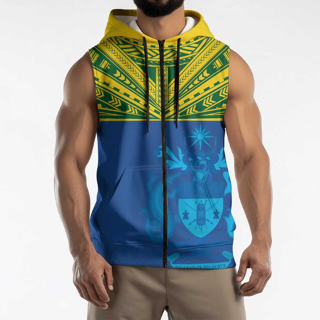 Solomon Islands Rugby Custom Sleeveless Zip Hoodie Simple Coat of arm Polynesian Pattern LT9 - Polynesian Pride