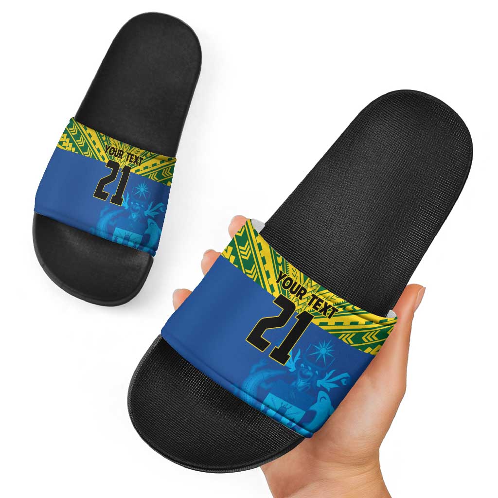 Solomon Islands Rugby Custom Slide Sandals Simple Coat of arm Polynesian Pattern - Polynesian Pride