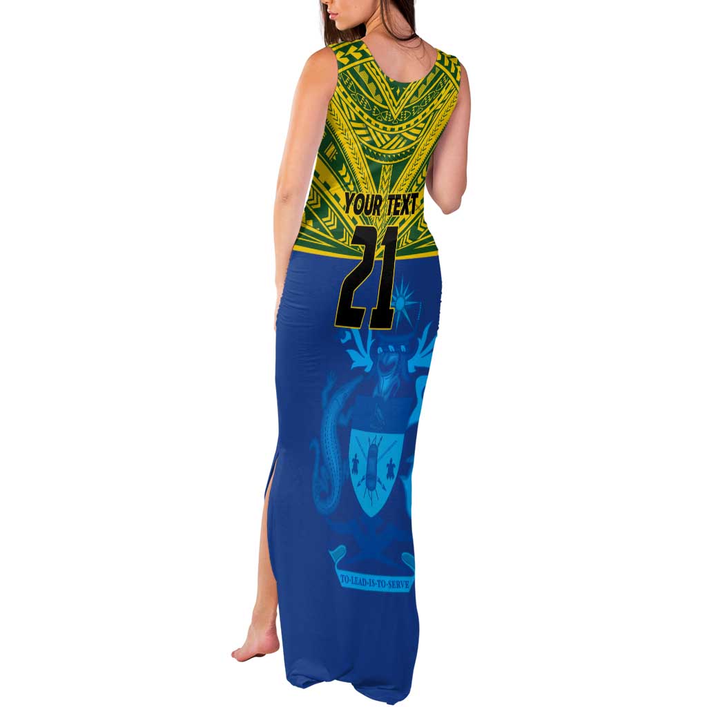 Solomon Islands Rugby Custom Tank Maxi Dress Simple Coat of arm Polynesian Pattern