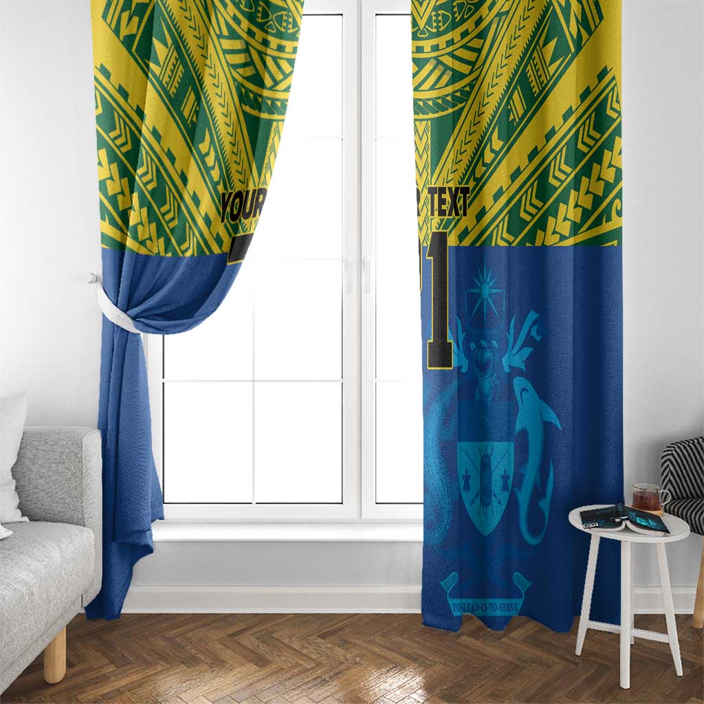 Solomon Islands Rugby Custom Window Curtain Simple Coat of arm Polynesian Pattern