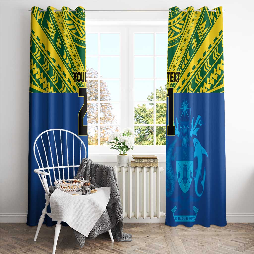 Solomon Islands Rugby Custom Window Curtain Simple Coat of arm Polynesian Pattern