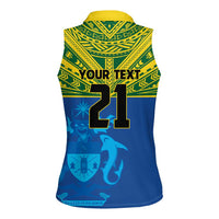 Solomon Islands Rugby Custom Women Sleeveless Polo Shirt Simple Coat of arm Polynesian Pattern