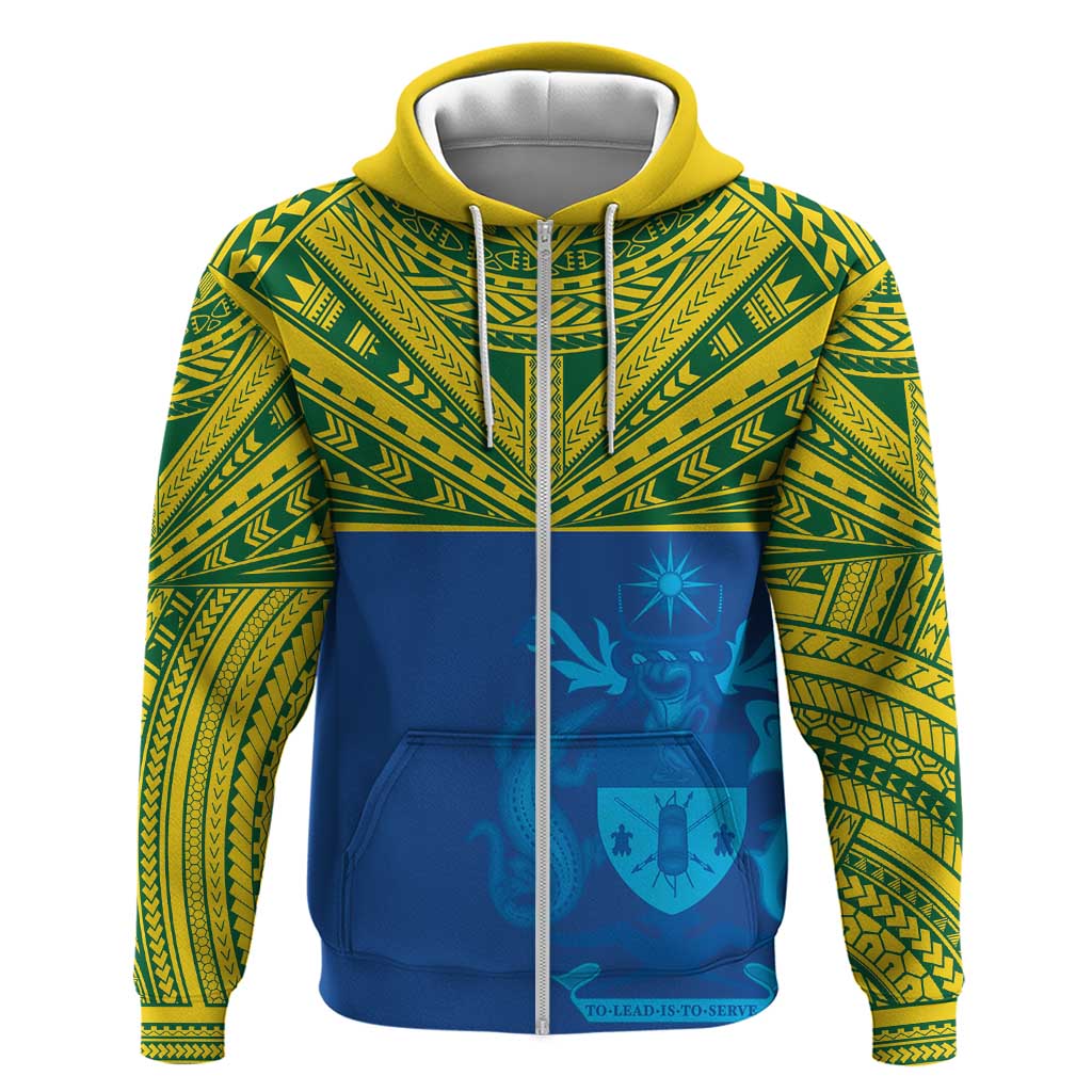 Solomon Islands Rugby Custom Zip Hoodie Simple Coat of arm Polynesian Pattern