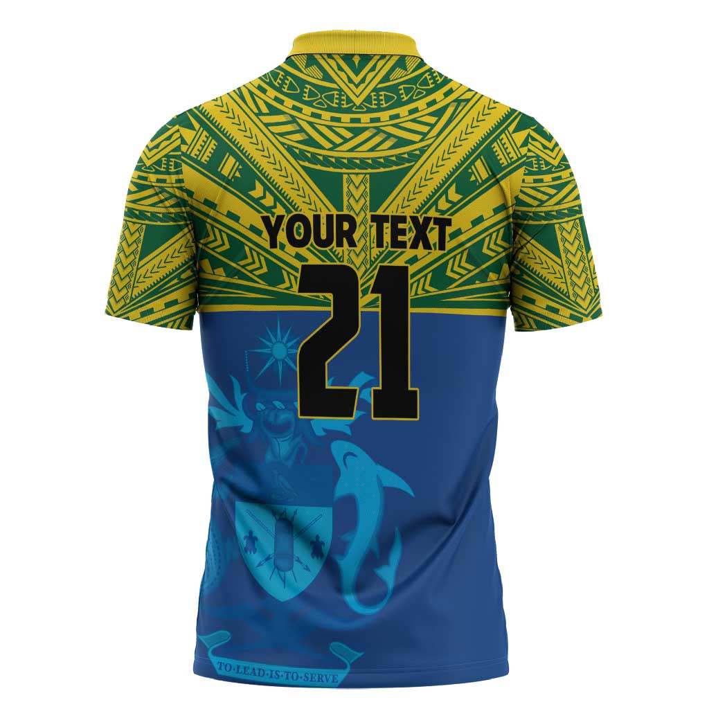 Solomon Islands Rugby Custom Zipper Polo Shirt Simple Coat of arm Polynesian Pattern - Polynesian Pride