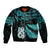 Matariki New Zealand Bomber Jacket Maori Manaia with Paua Shell - Aqua LT9 Unisex Aqua - Polynesian Pride