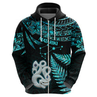 Matariki New Zealand Hoodie Maori Manaia with Paua Shell Aqua LT9 - Polynesian Pride