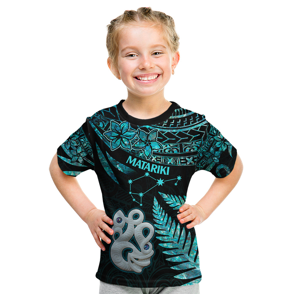 Matariki New Zealand Kid T Shirt Maori Manaia with Paua Shell - Aqua LT9 Aqua - Polynesian Pride