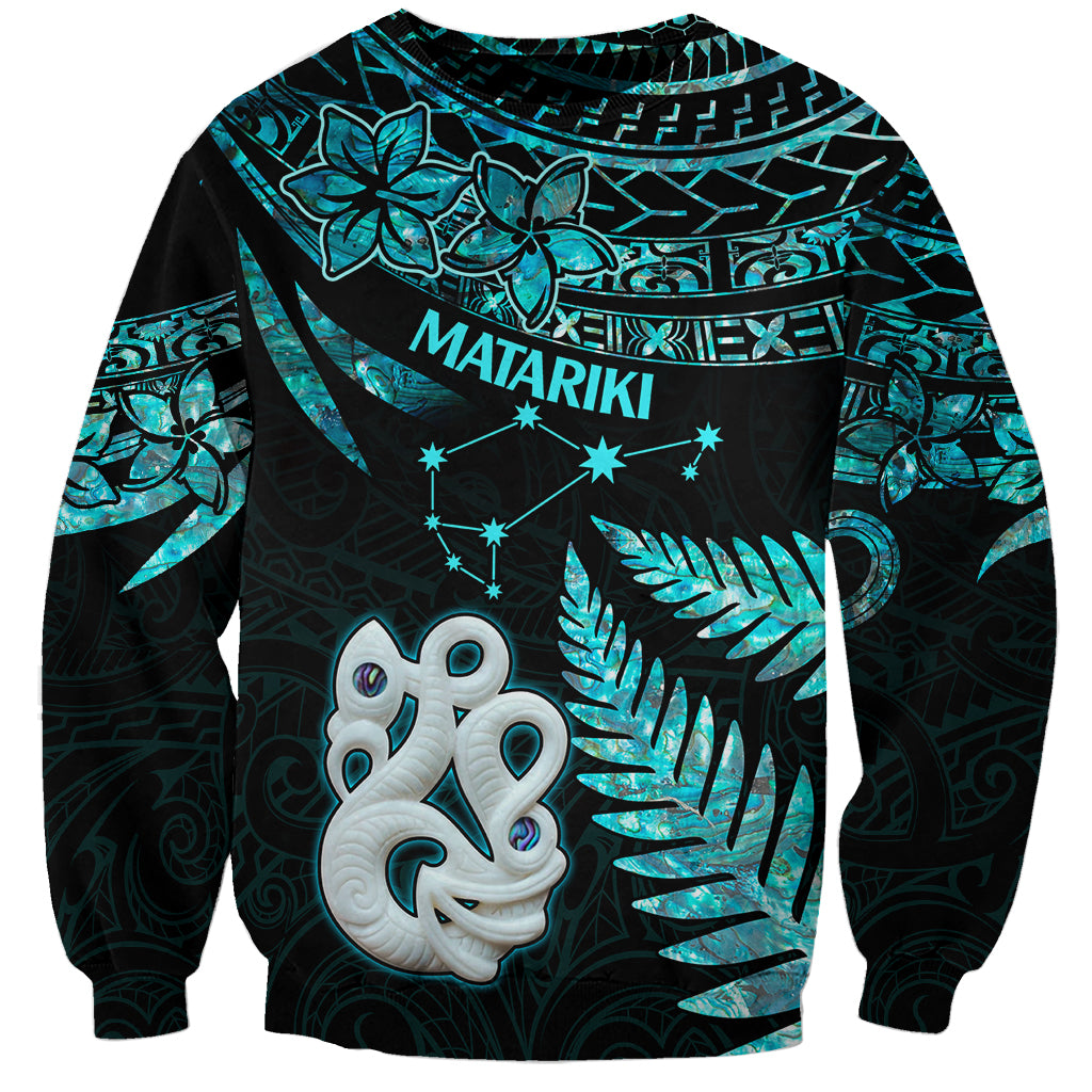 Matariki New Zealand Sweatshirt Maori Manaia with Paua Shell - Aqua LT9 Unisex Aqua - Polynesian Pride