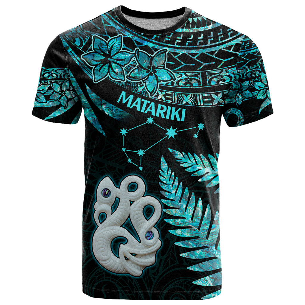 Matariki New Zealand T Shirt Maori Manaia with Paua Shell Aqua LT9 Aqua - Polynesian Pride