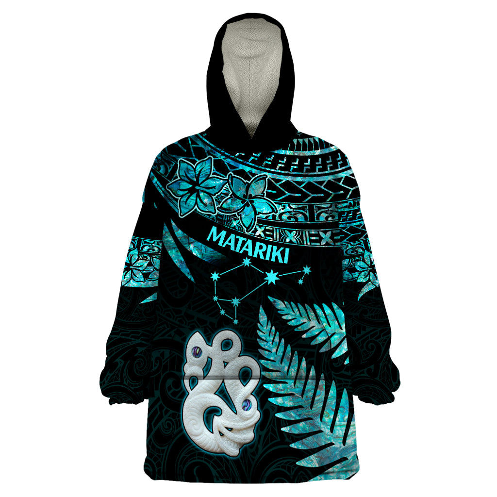 Matariki New Zealand Wearable Blanket Hoodie Maori Manaia with Paua Shell - Aqua LT9 One Size Aqua - Polynesian Pride