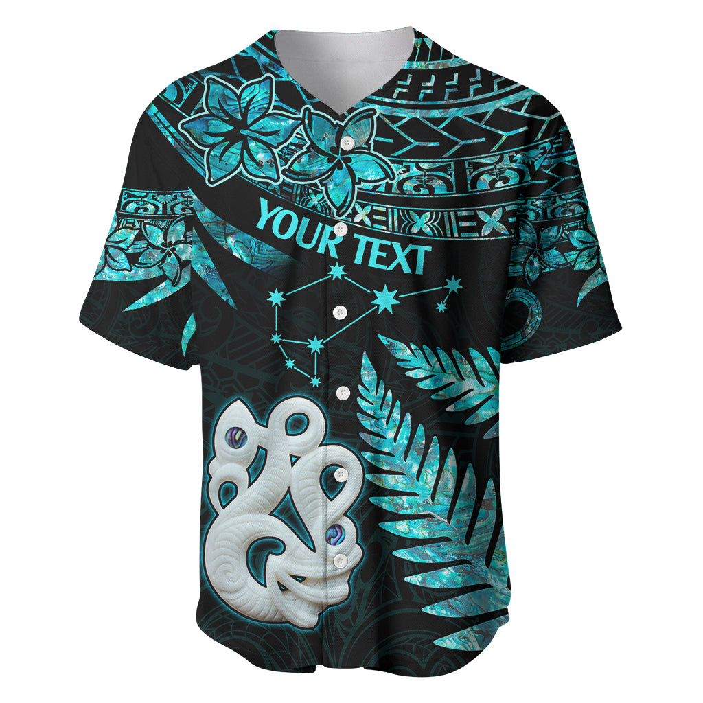 Custom Matariki New Zealand Baseball Jersey Maori Manaia with Paua Shell - Aqua LT9 Aqua - Polynesian Pride