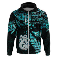 Custom Matariki New Zealand Hoodie Maori Manaia with Paua Shell Aqua LT9 Zip Hoodie Aqua - Polynesian Pride
