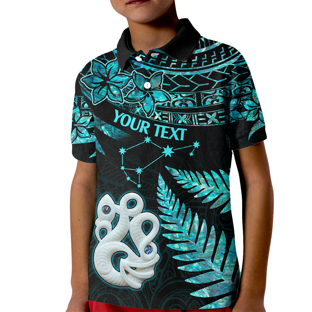 Custom Matariki New Zealand Kid Polo Shirt Maori Manaia with Paua Shell - Aqua LT9 Kid Aqua - Polynesian Pride