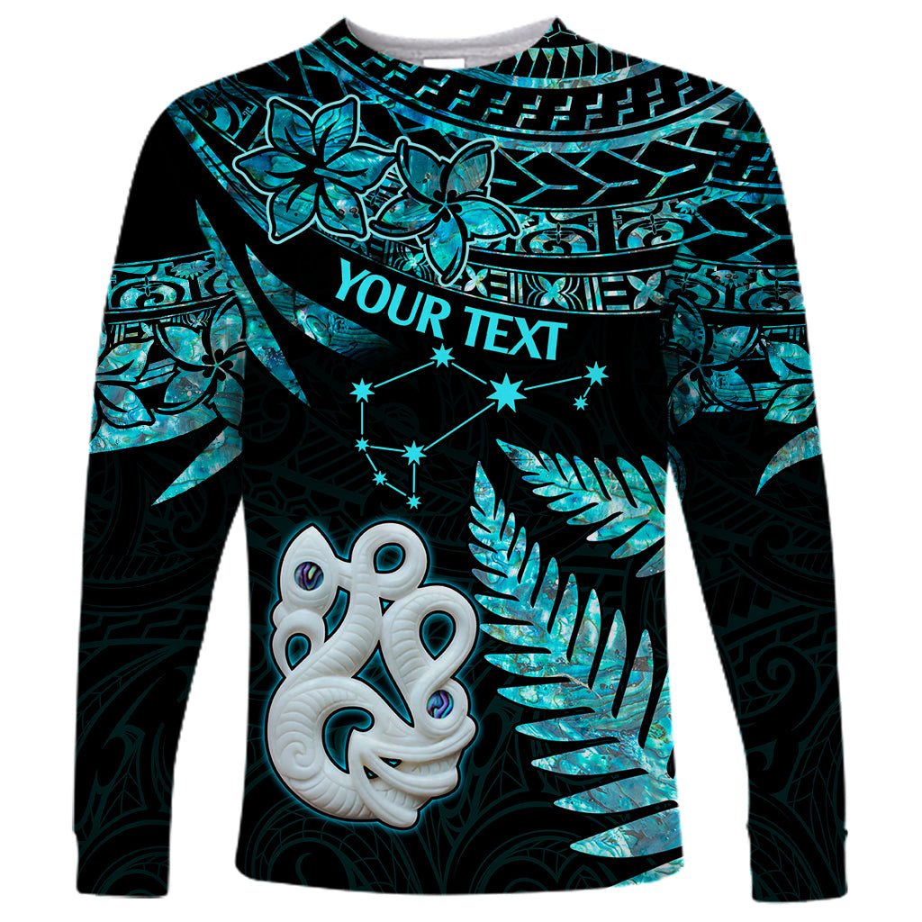 Custom Matariki New Zealand Long Sleeve Shirt Maori Manaia with Paua Shell - Aqua LT9 Unisex Aqua - Polynesian Pride