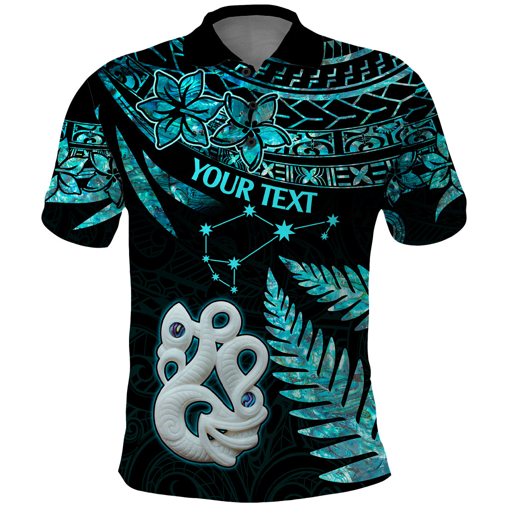 Custom Matariki New Zealand Polo Shirt Maori Manaia with Paua Shell Aqua LT9 Aqua - Polynesian Pride