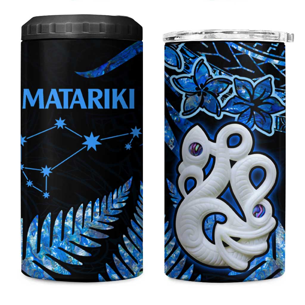 Matariki New Zealand 4 in 1 Can Cooler Tumbler Maori Manaia with Paua Shell - Blue