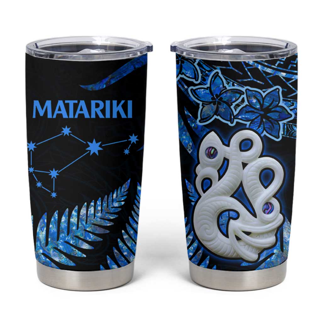 Matariki New Zealand Tumbler Cup Maori Manaia with Paua Shell - Blue