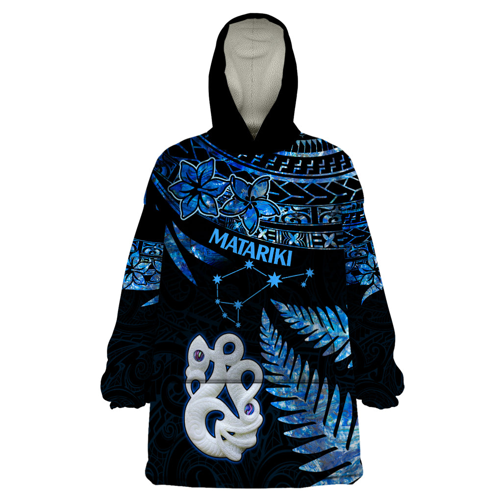 Matariki New Zealand Wearable Blanket Hoodie Maori Manaia with Paua Shell - Blue LT9 One Size Blue - Polynesian Pride