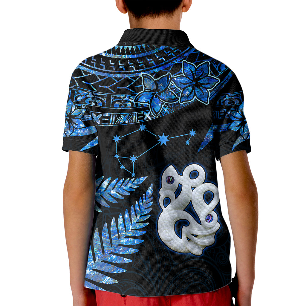 Custom Matariki New Zealand Kid Polo Shirt Maori Manaia with Paua Shell - Blue LT9 - Polynesian Pride