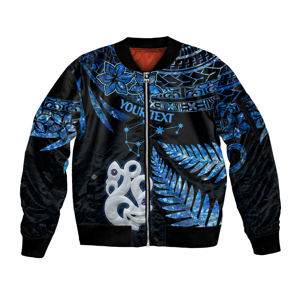 Custom Matariki New Zealand Sleeve Zip Bomber Jacket Maori Manaia with Paua Shell - Blue LT9 Unisex Blue - Polynesian Pride