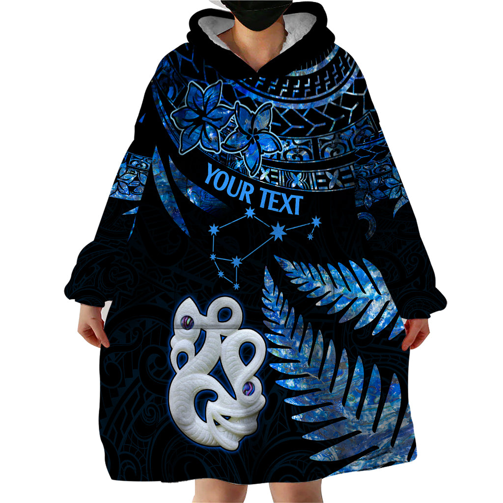 Custom Matariki New Zealand Wearable Blanket Hoodie Maori Manaia with Paua Shell - Blue LT9 - Polynesian Pride