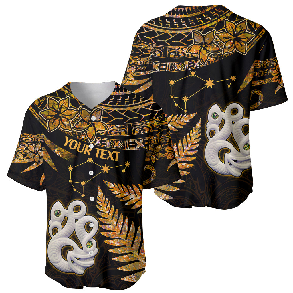 Custom Maori Baseball Jersey Matariki Stars Manaia with Paua Shell - Gold LT9 - Polynesian Pride
