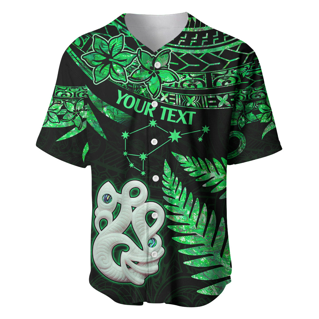 Custom Maori Baseball Jersey Matariki Stars Manaia with Paua Shell - Green LT9 Green - Polynesian Pride