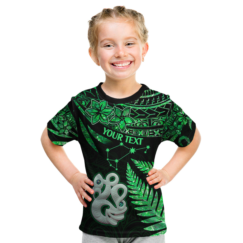 Custom Maori Kid T Shirt Matariki Stars Manaia with Paua Shell - Green LT9 Green - Polynesian Pride