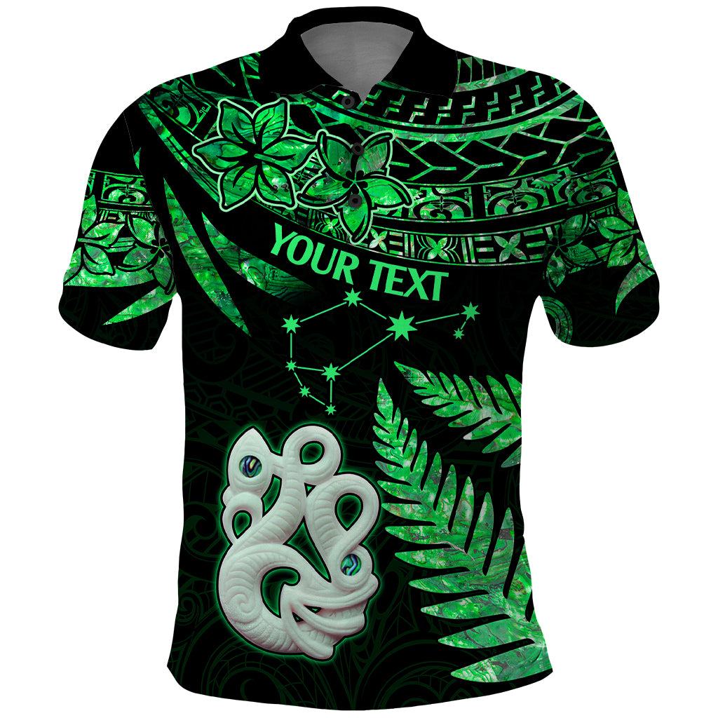 Custom Maori Polo Shirt Matariki Stars Manaia with Paua Shell Green LT9 Green - Polynesian Pride