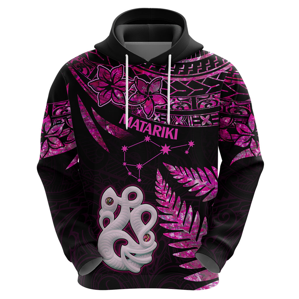 New Zealand Hoodie Matariki NZ Manaia with Paua Shell Pink LT9 - Polynesian Pride