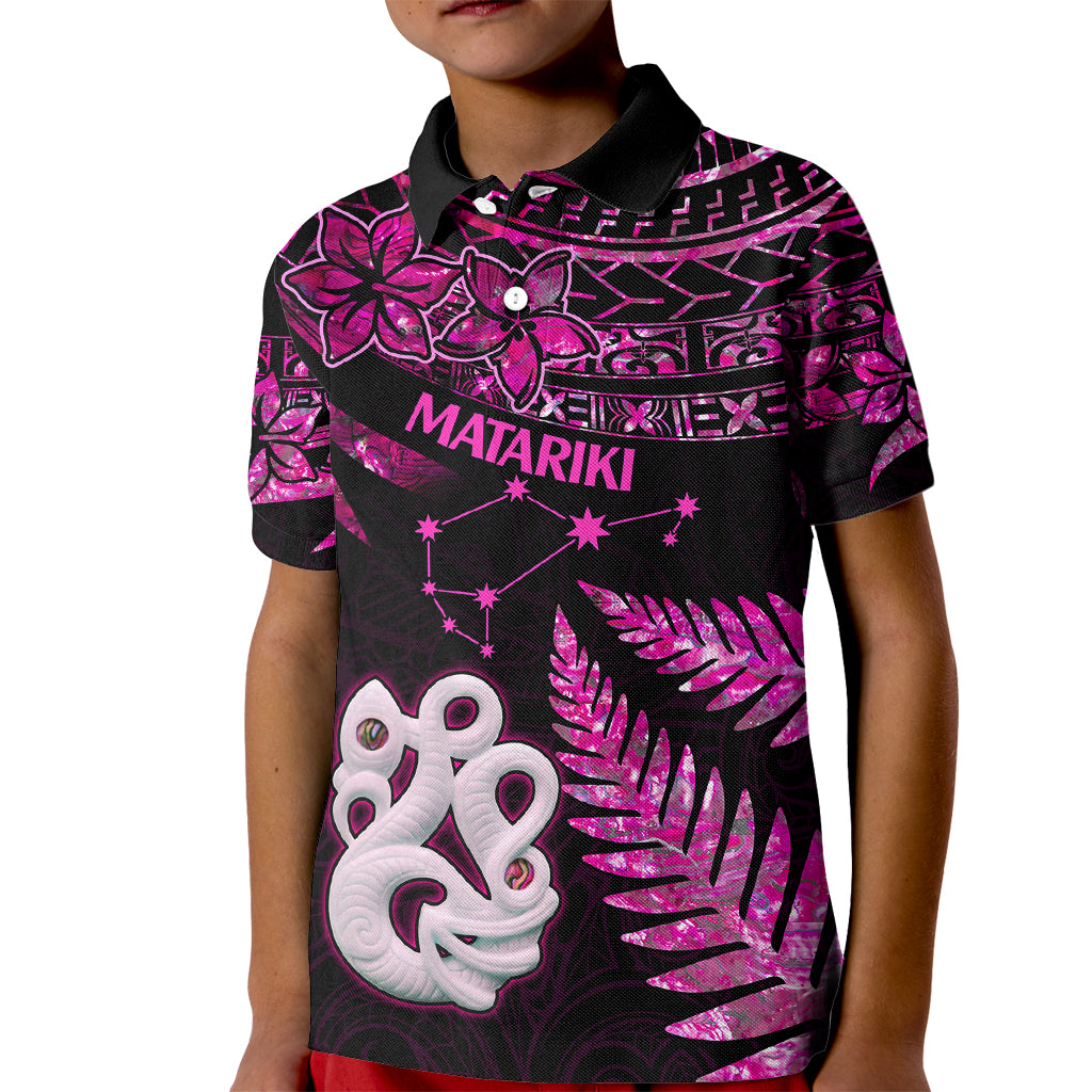 New Zealand Kid Polo Shirt Matariki NZ Manaia with Paua Shell - Pink LT9 Kid Pink - Polynesian Pride