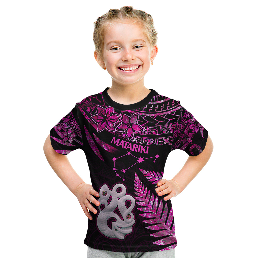 New Zealand Kid T Shirt Matariki NZ Manaia with Paua Shell - Pink LT9 Pink - Polynesian Pride