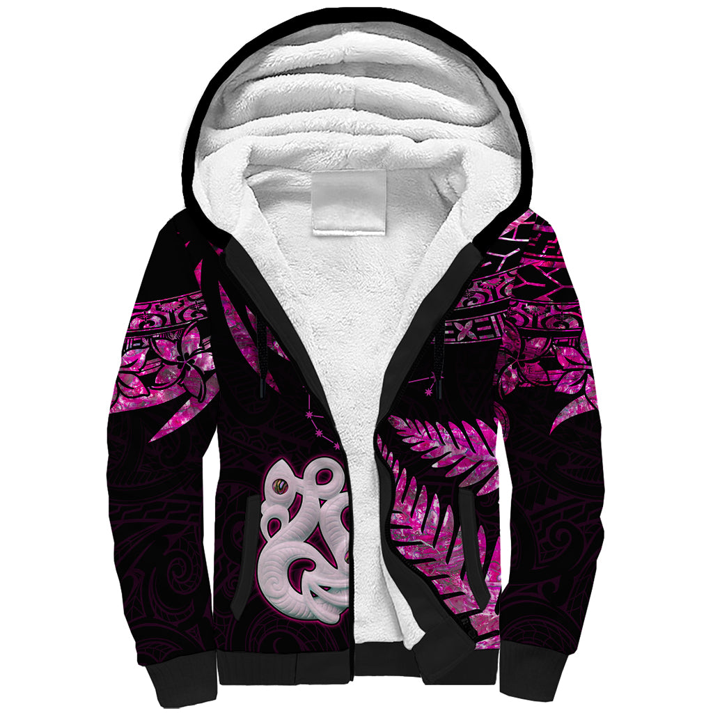 New Zealand Sherpa Hoodie Matariki NZ Manaia with Paua Shell - Pink LT9 Unisex Pink - Polynesian Pride