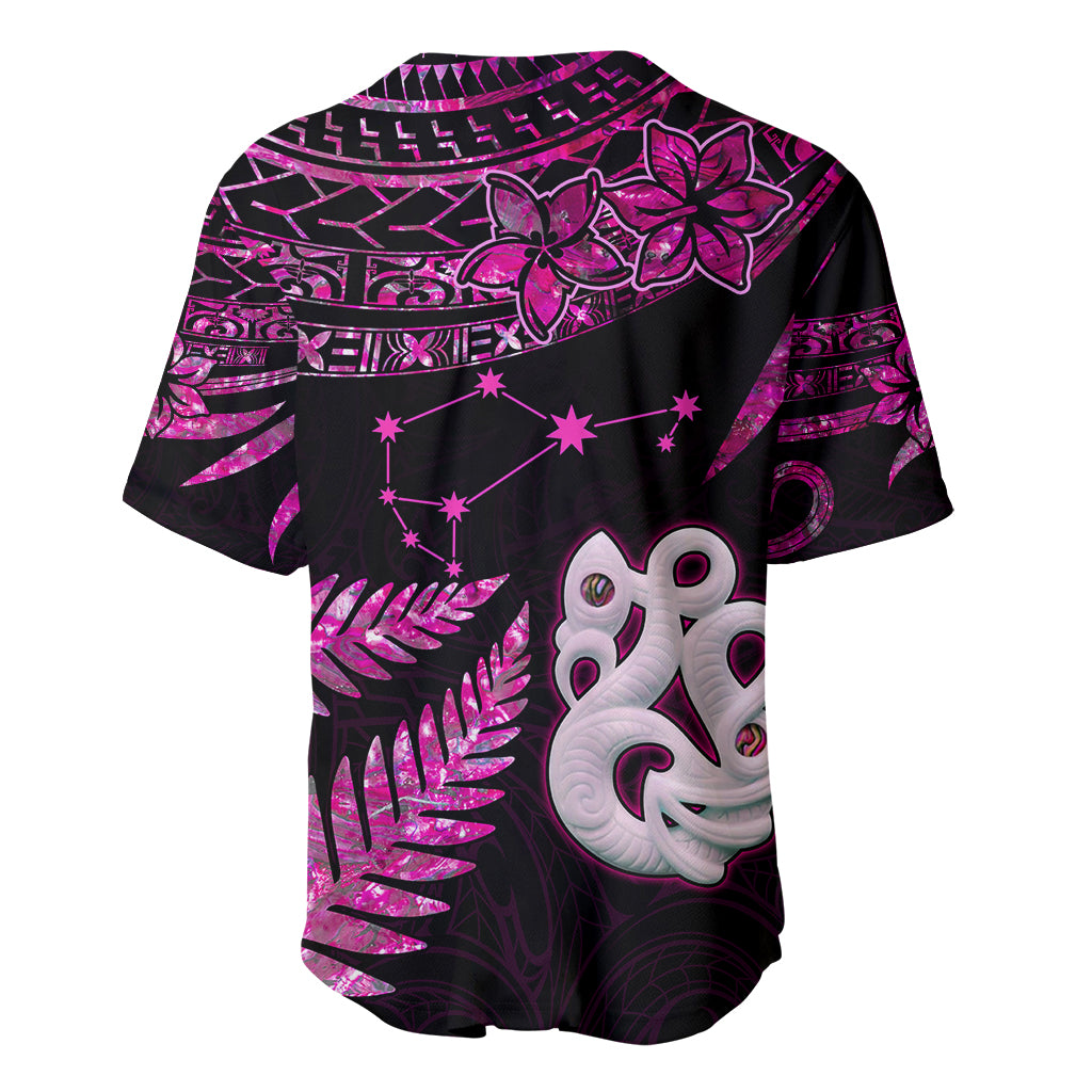 Custom New Zealand Baseball Jersey Matariki NZ Manaia with Paua Shell - Pink LT9 - Polynesian Pride
