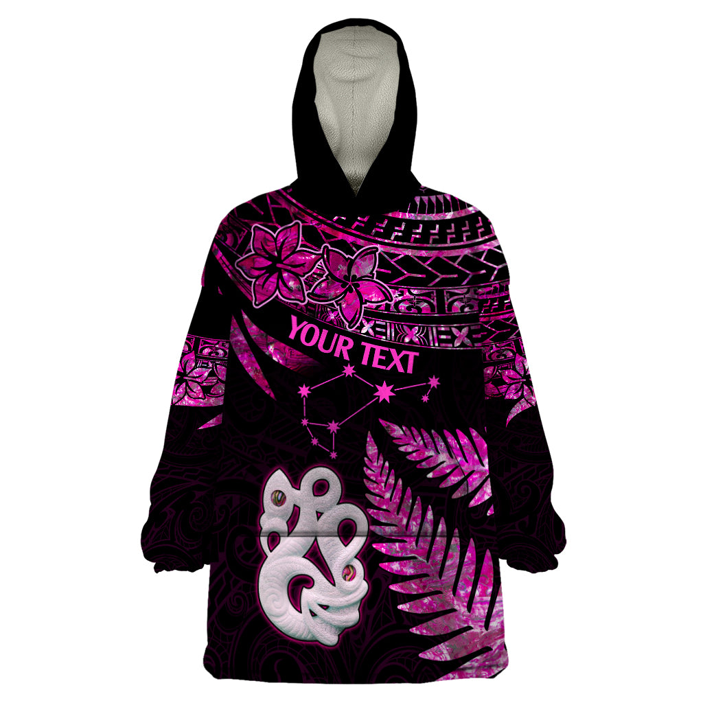 Custom New Zealand Wearable Blanket Hoodie Matariki NZ Manaia with Paua Shell - Pink LT9 One Size Pink - Polynesian Pride