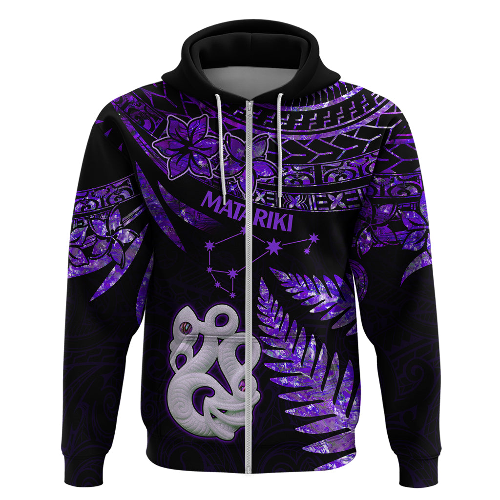New Zealand Hoodie Matariki NZ Manaia with Paua Shell Purple LT9 - Polynesian Pride