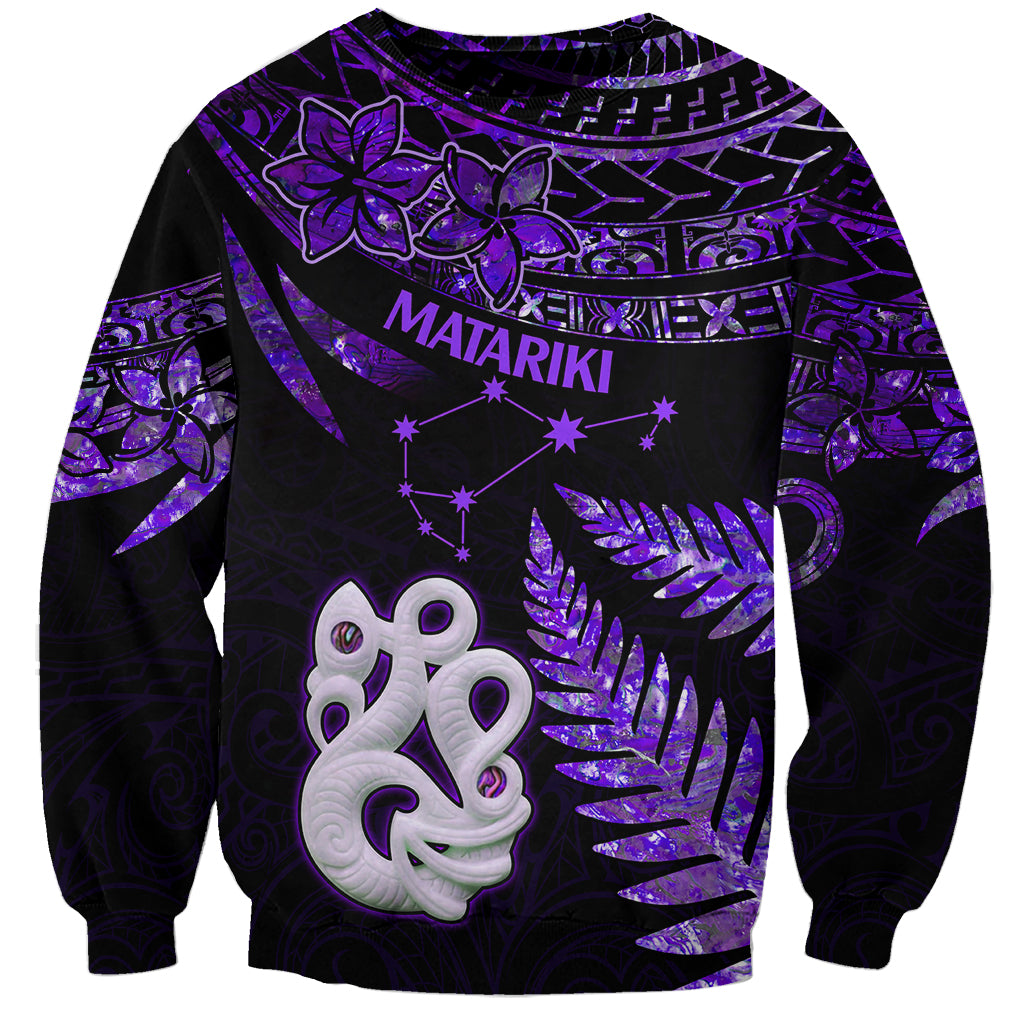 New Zealand Sweatshirt Matariki NZ Manaia with Paua Shell - Purple LT9 Unisex Purple - Polynesian Pride