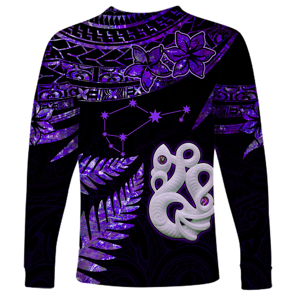 Custom New Zealand Long Sleeve Shirt Matariki NZ Manaia with Paua Shell - Purple LT9 - Polynesian Pride