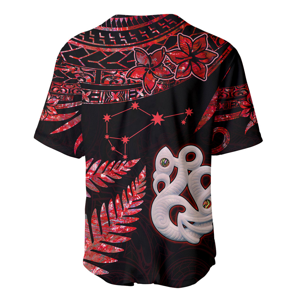 Custom Matariki Baseball Jersey NZ New Year Manaia with Paua Shell - Red LT9 - Polynesian Pride